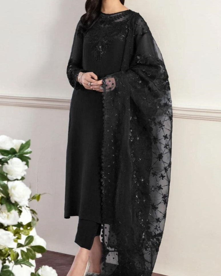 Women’s Luxury Embroidered Chiffon Suit with Organza Dupatta