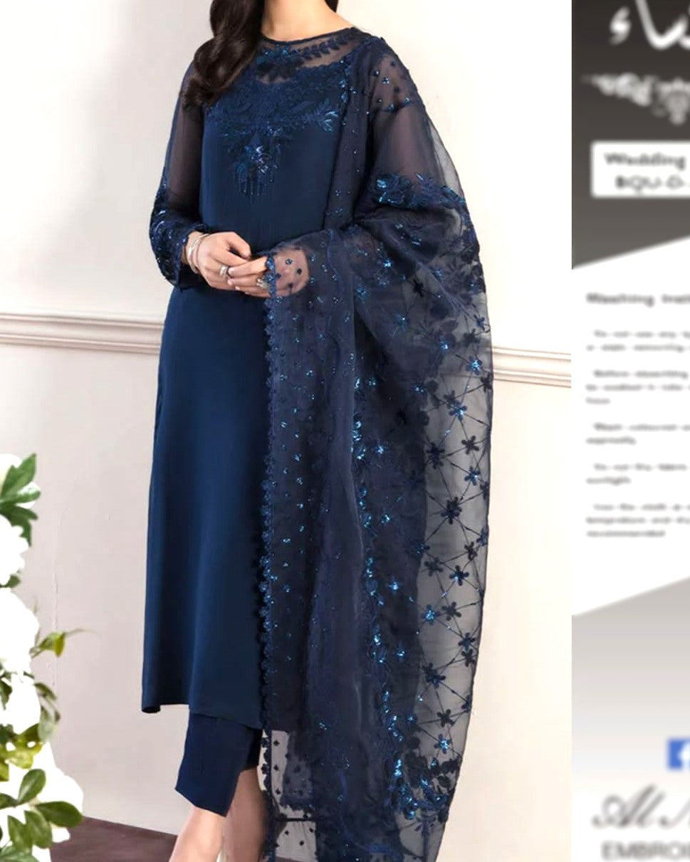 Women’s Luxury Embroidered Chiffon Suit with Organza Dupatta