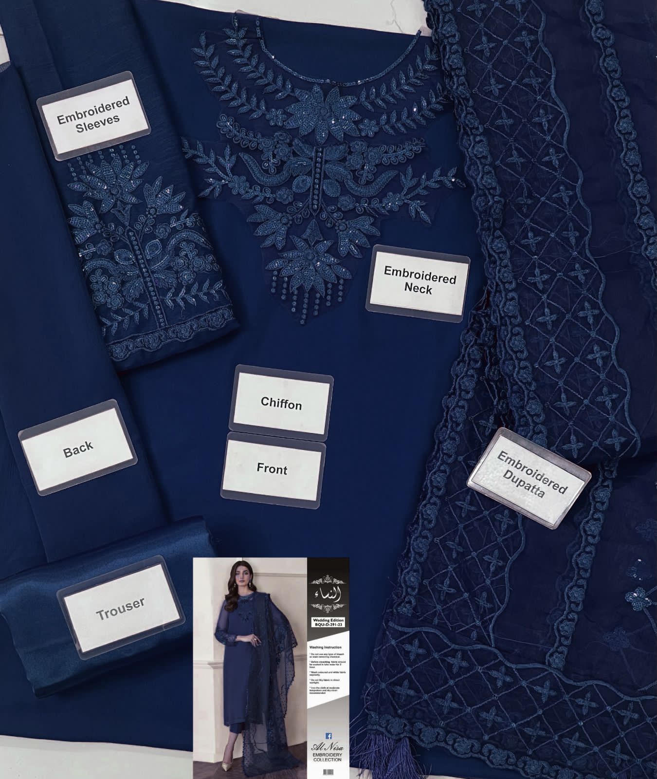 Women’s Luxury Embroidered Chiffon Suit with Organza Dupatta