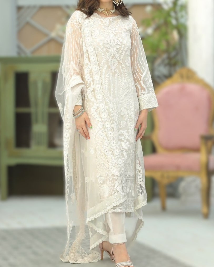 Heavy embroidered organza shirt with sequence work and embroidered daman