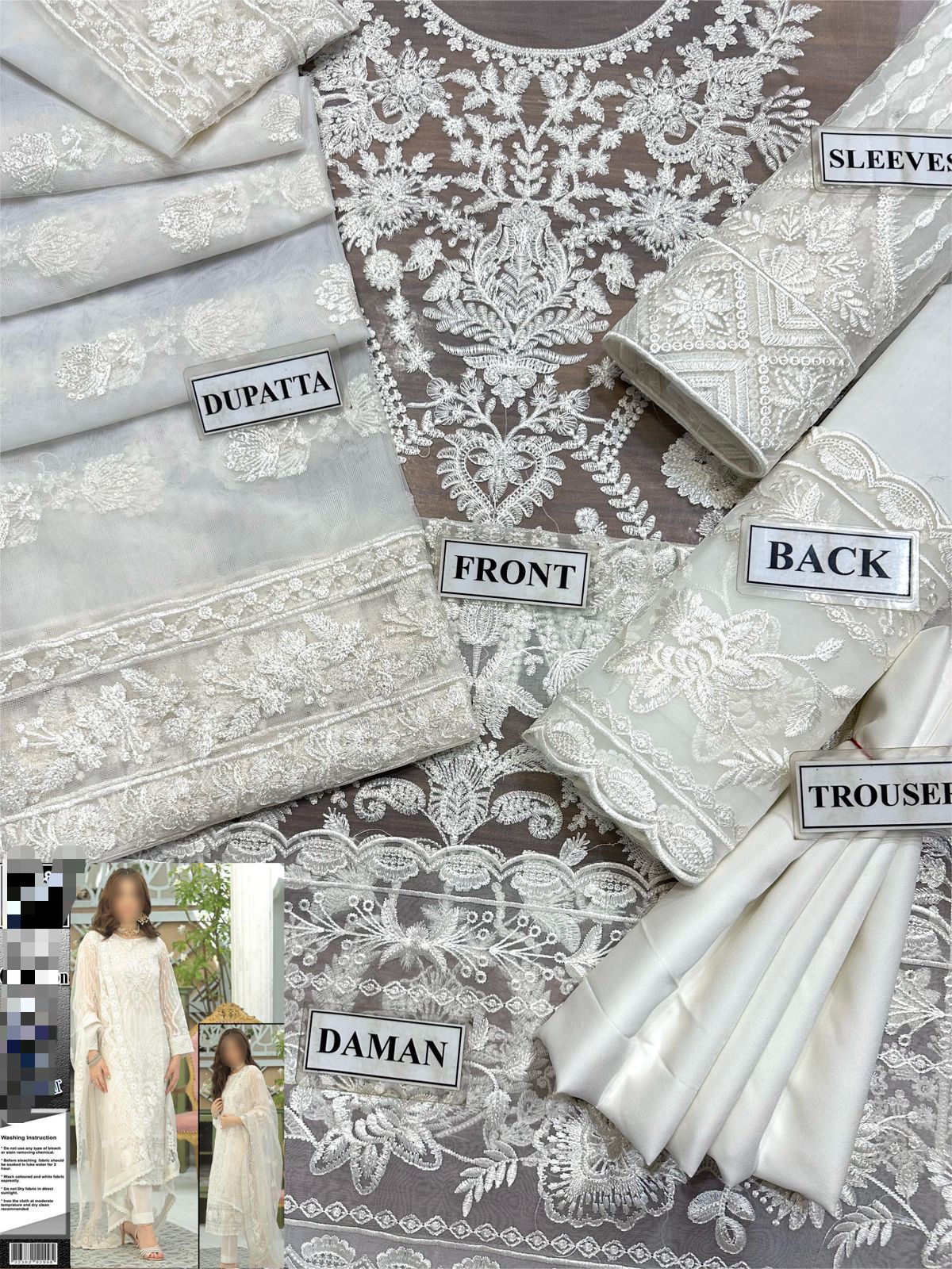 Heavy embroidered organza shirt with sequence work and embroidered daman