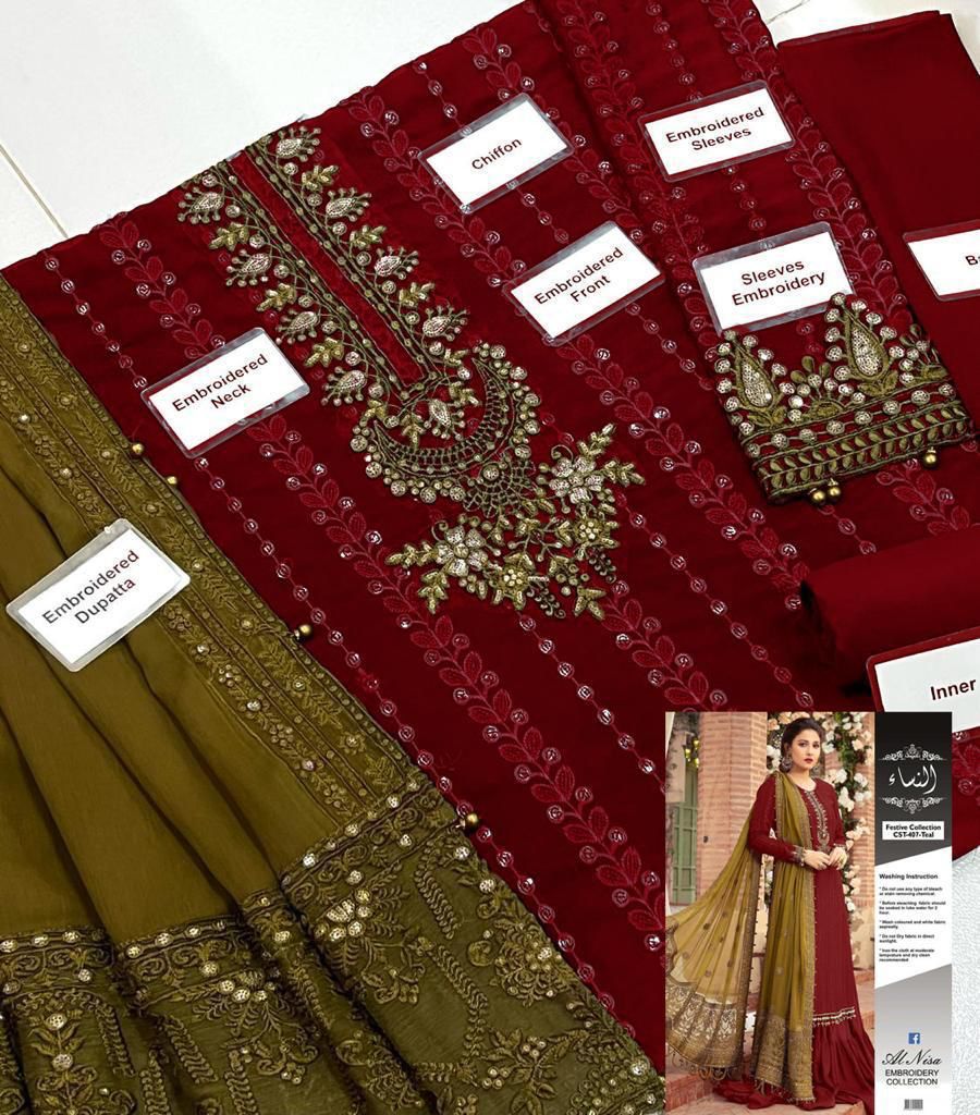 Chiffon shirt with heavy sequence embroidery and embroidered neckline patch