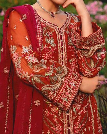 Heavy embroidered chiffon sleeves with cuff patch and detailed embroidery