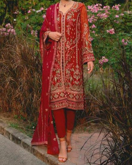 Heavy embroidered chiffon sleeves with cuff patch and detailed embroidery
