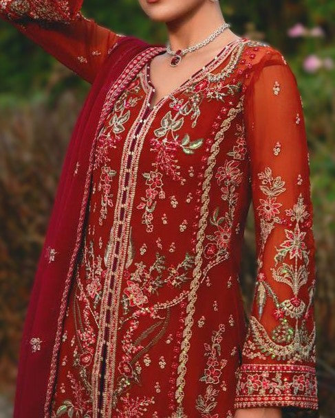 Heavy embroidered chiffon sleeves with cuff patch and detailed embroidery