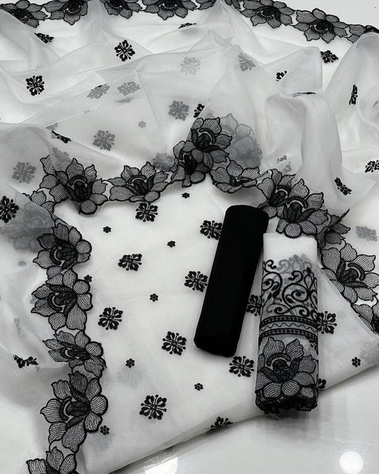 Embroidered Elegance – Organza &amp; Khatan 3-Piece Suit