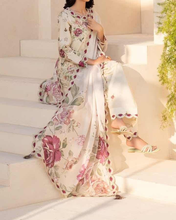 Elegant Embroidered Lawn Suit with Chiffon Dupatta