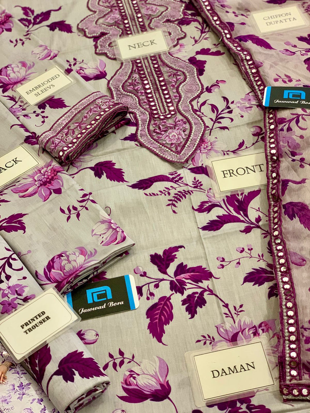 Premium Embroidered Lawn Suit with Chiffon Dupatta