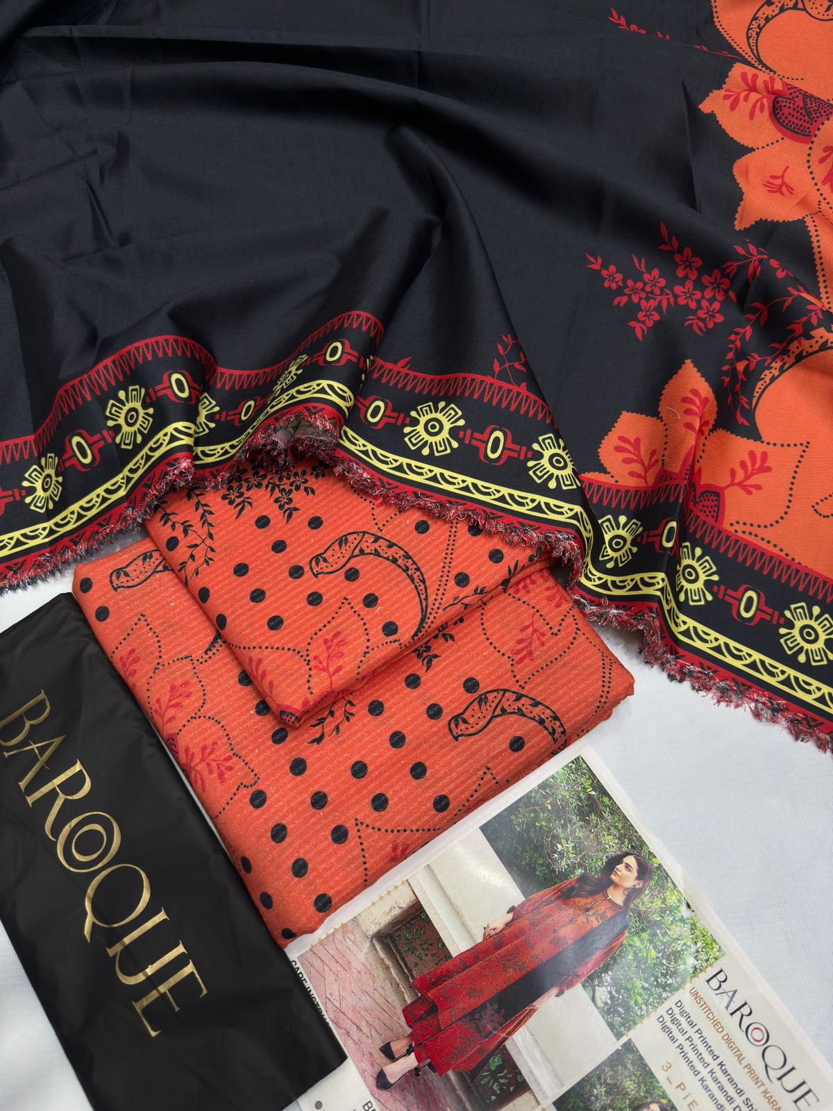 premium karandi digital print shirt front back sleeves
digital printed karandi dupatta winter collection
