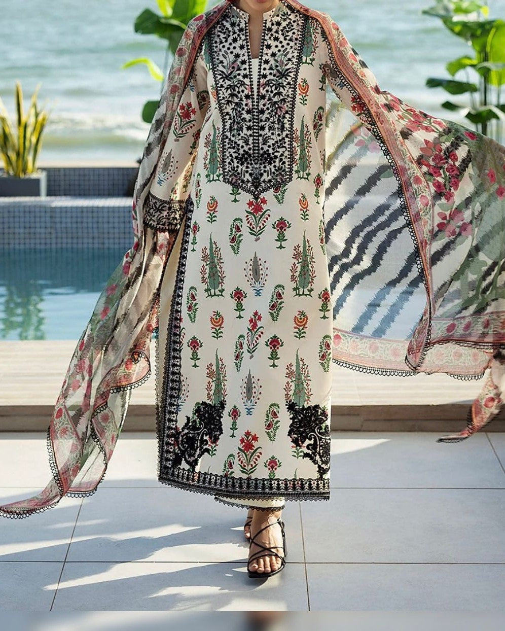 tie and dye printed shamooz silk 3 piece suit