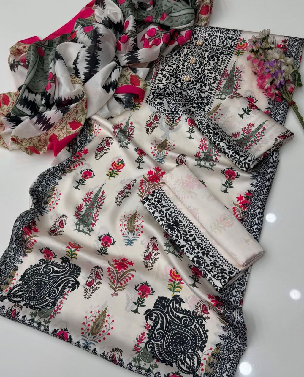 tie and dye printed shamooz silk 3 piece suit