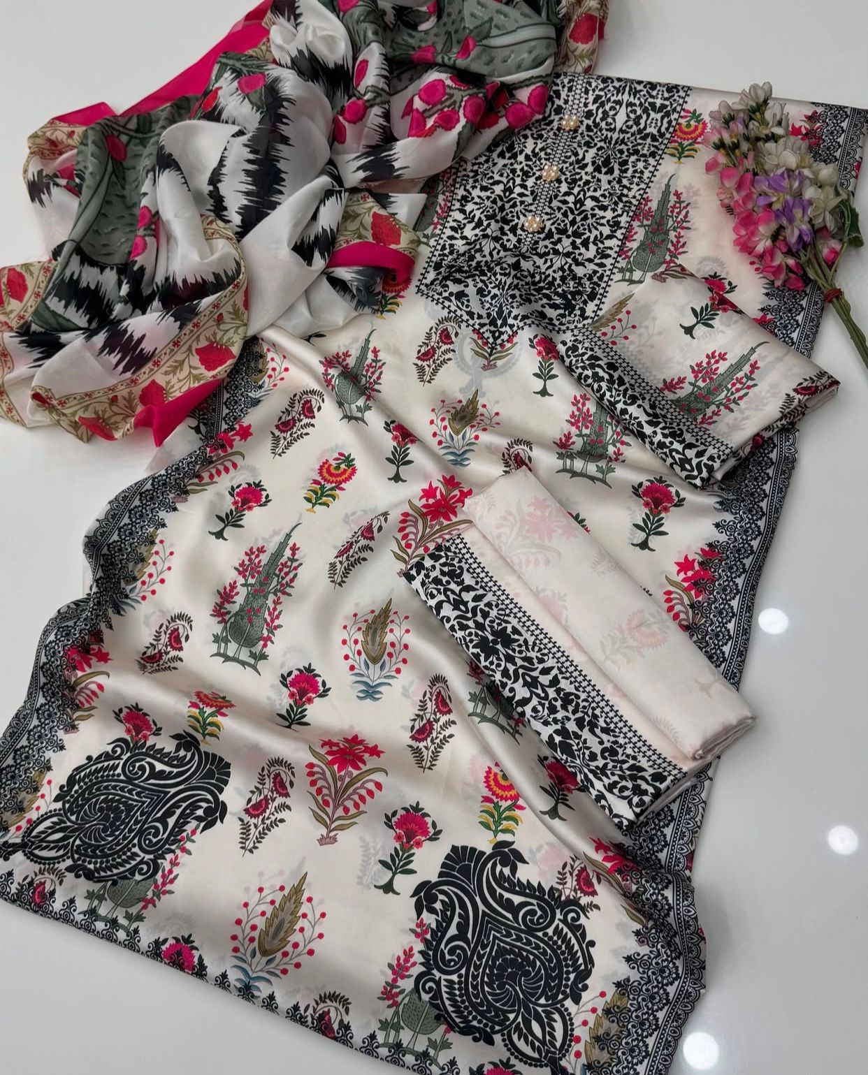 tie and dye printed shamooz silk 3 piece suit