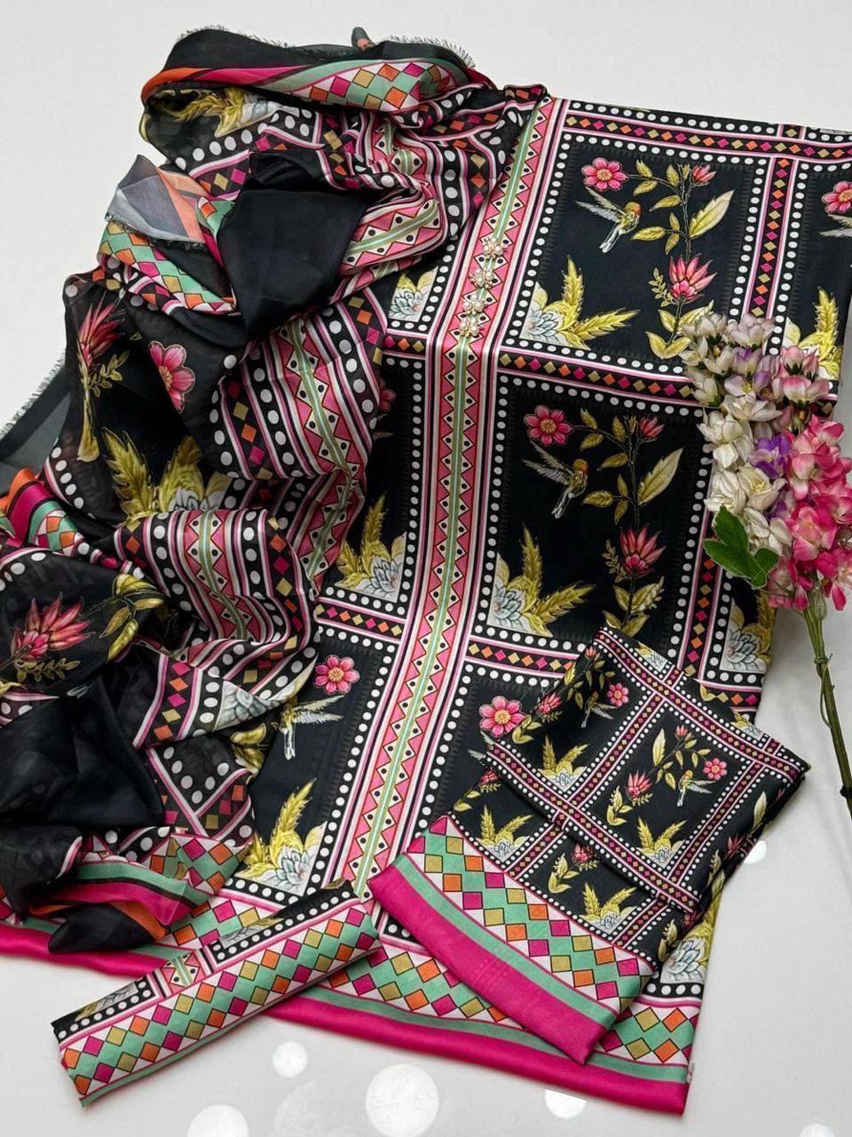 fashionable shamooz silk printed suit