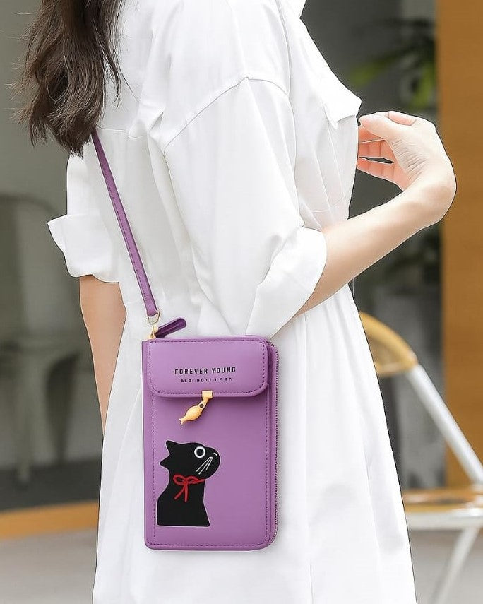 "Stylish Ladies Hand Clutch with Top Zipper – Spacious with Card and Mobile Holder"