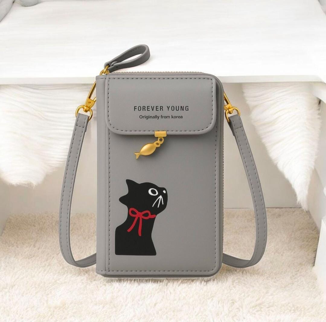 "Stylish Ladies Hand Clutch with Top Zipper – Spacious with Card and Mobile Holder"