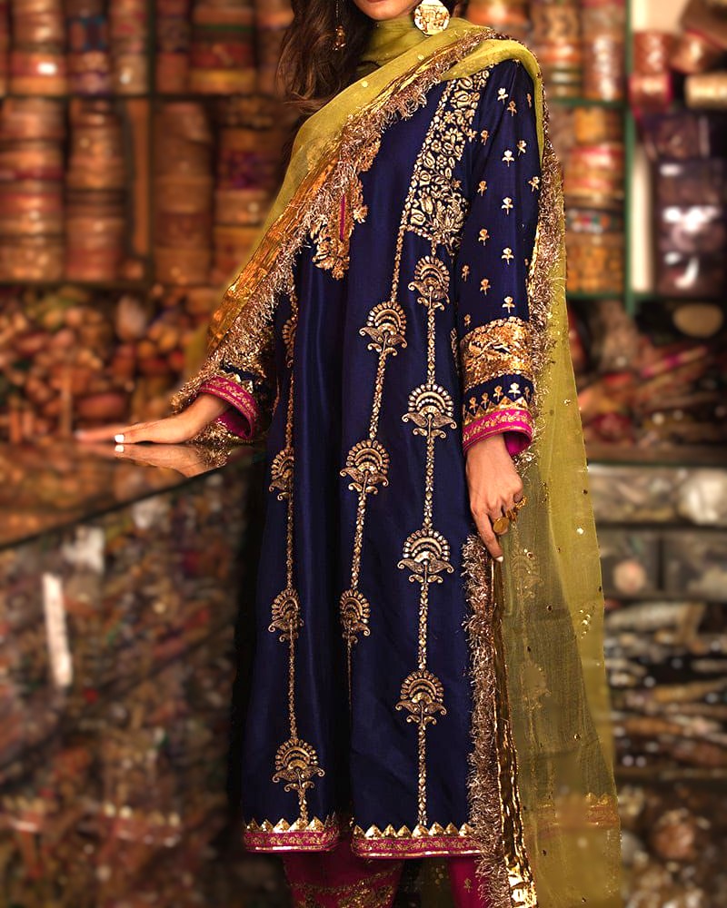 Chiffon shirt with heavy embroidered neckline, stonework and pink lace – buyfromdanish.com
