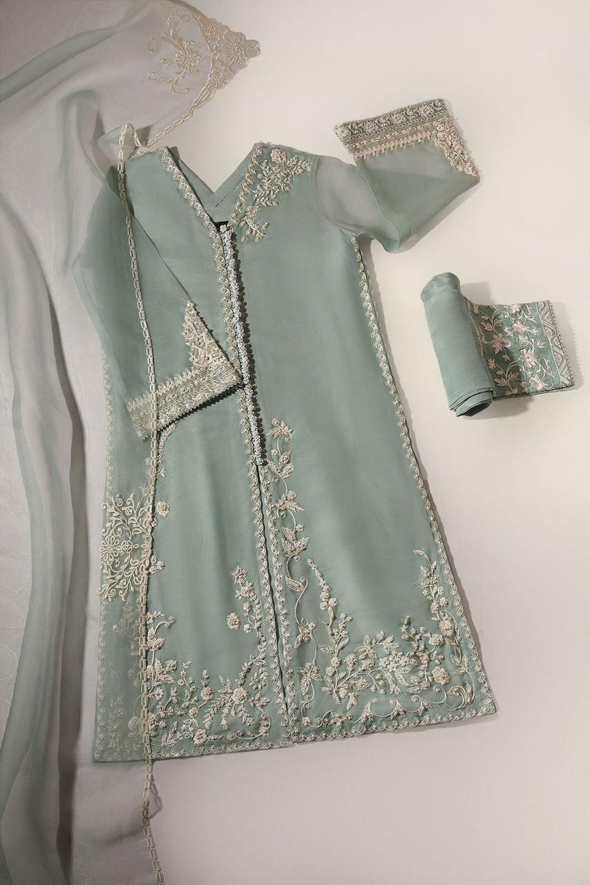 Luxury organza embroidered wedding dress with adda handwork front design – buyfromdanish.com