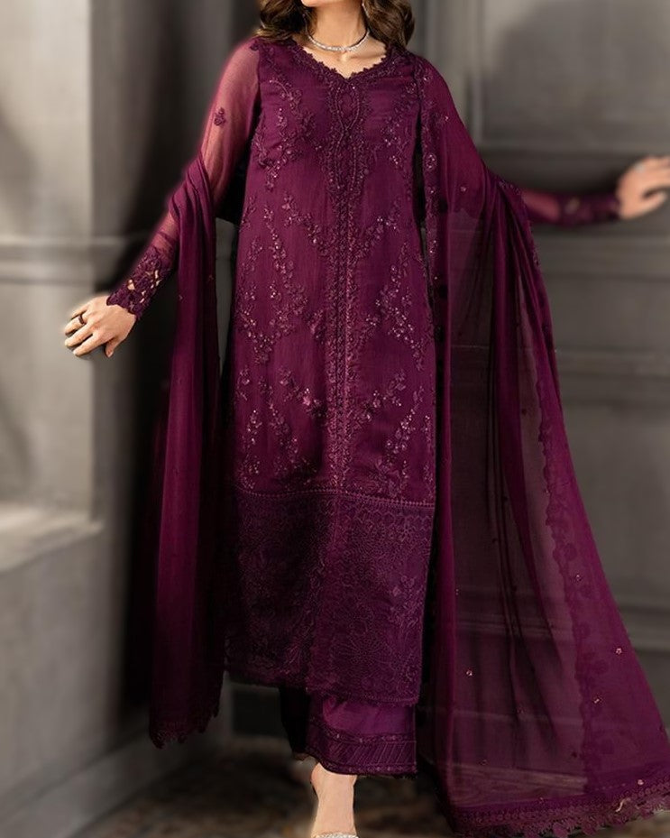 Luxury chiffon embroidered suit with silk trouser – buyfromdanish.com