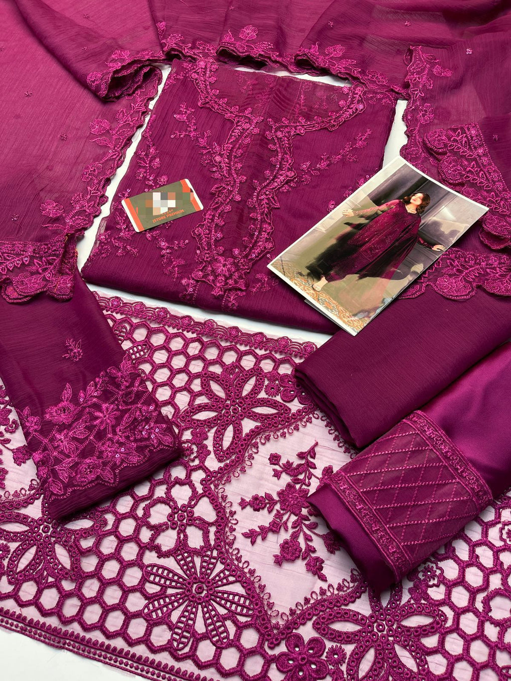 Luxury chiffon embroidered suit with silk trouser – buyfromdanish.com