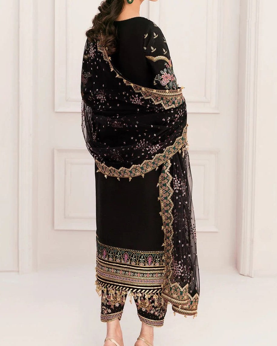 Heavy Embroidered Addawork Bridal Dress – Black