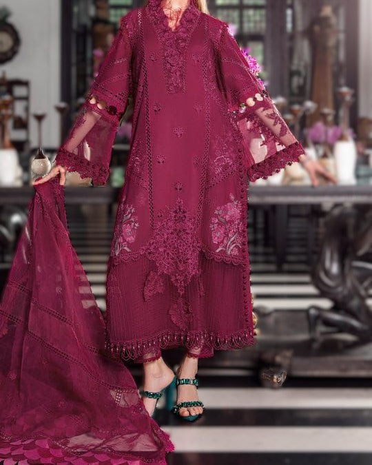 Heavy embroidered chikankari front with neck embroidery