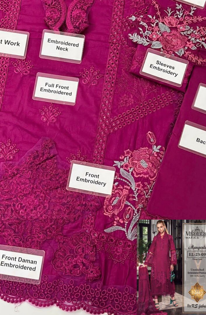 Heavy embroidered chikankari front with neck embroidery