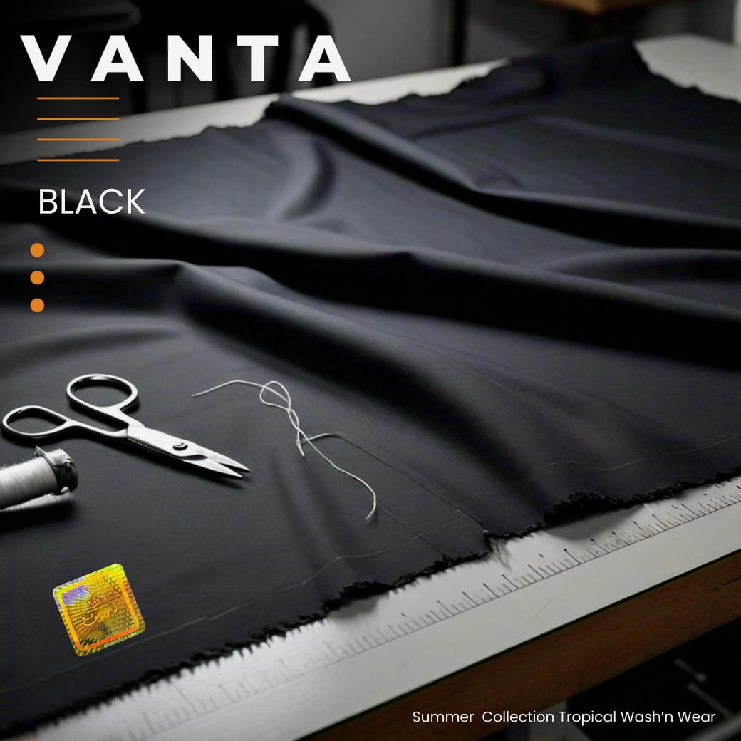 Luxury vanta black wash n wear suit for men with wrinkle-resistant fabric, premium tailoring, eco-friendly packing, and metal molded buttons – perfect for weddings, parties, and formal wear.