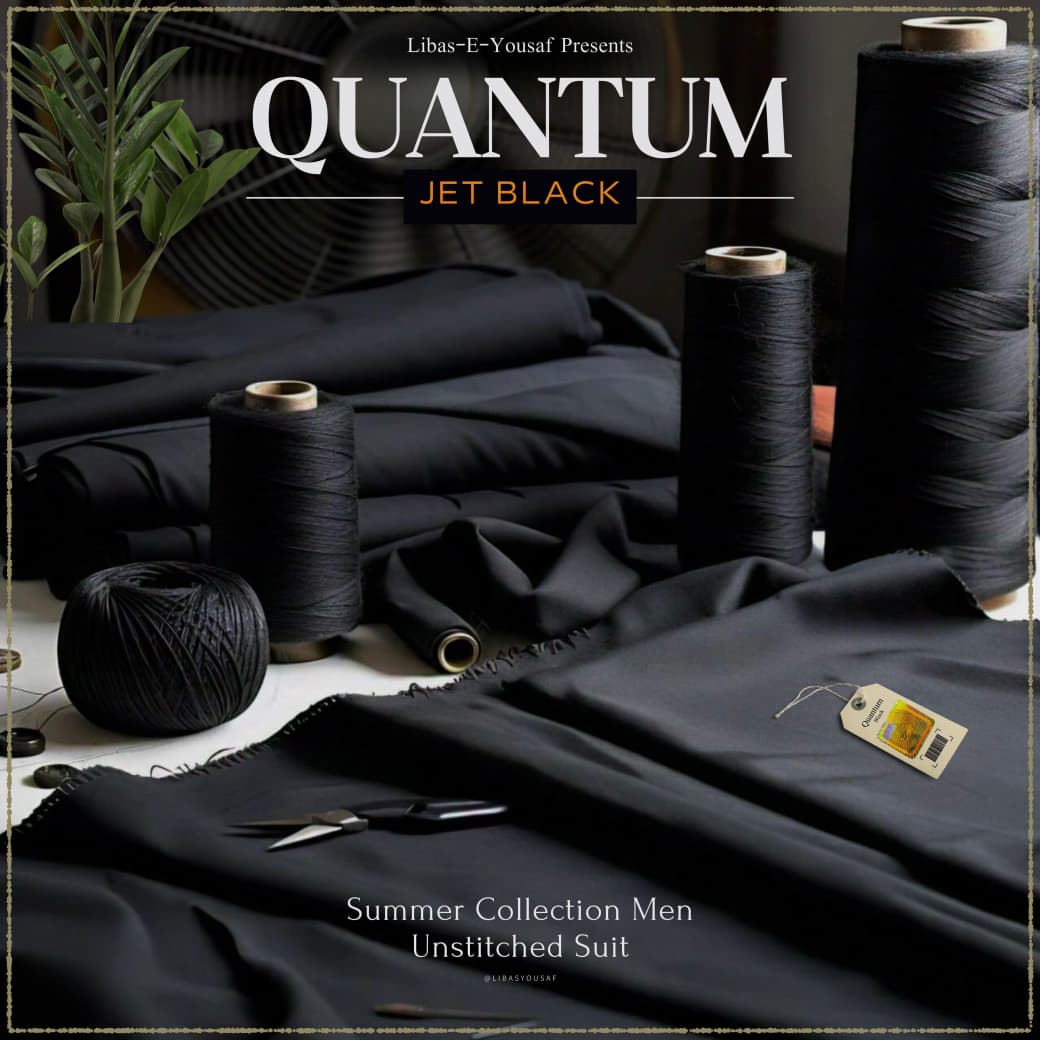 Premium men’s jet black wash and wear unstitched suit silky soft fabric with buttons in Pakistan