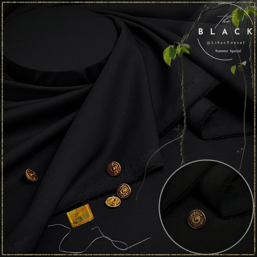 Premium men’s jet black wash and wear unstitched suit silky soft fabric with buttons in Pakistan