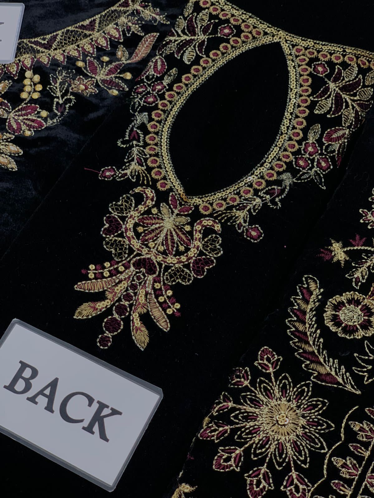 Luxury velvet and silk 3 piece embroidered suit with handwork sequence embroidery and net dupatta for women in Pakistan
