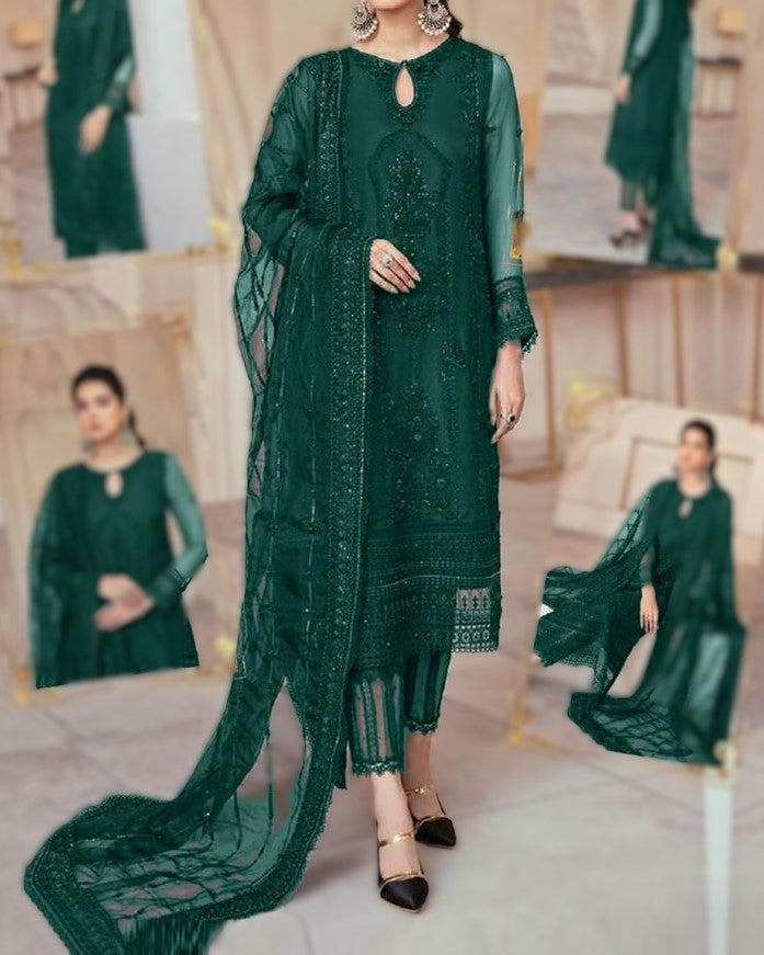 Wedding edition net embroidered dress with adda handwork, sequence dupatta, organza daman tassels and silk trouser for women in Pakistan