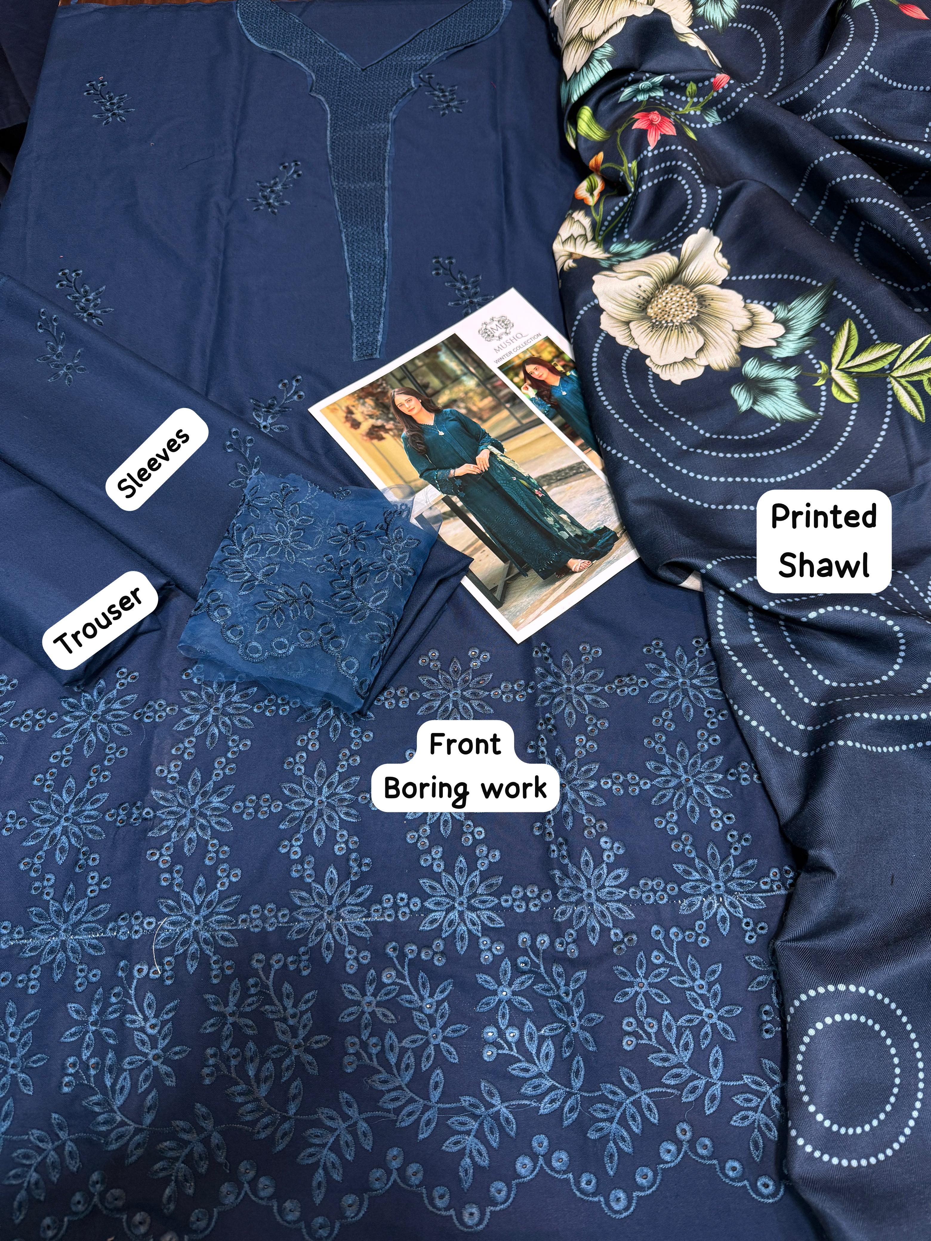 Winter 2025 premium 3PC Dhanak embroidered suit with pashmina wool printed shawl – Code 607 – buyfromdanish.com