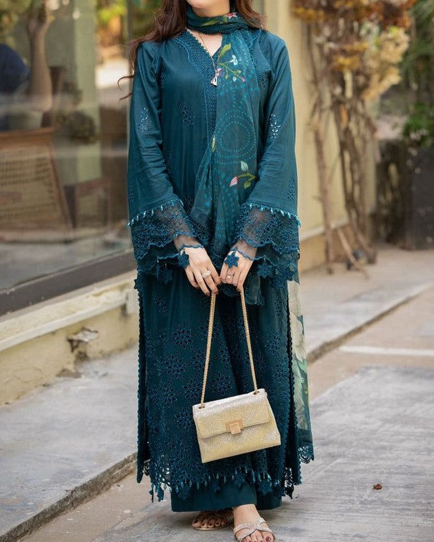 Winter 2025 premium 3PC Dhanak embroidered suit with pashmina wool printed shawl – Code 607 – buyfromdanish.com