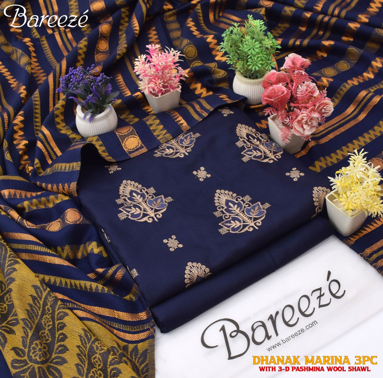 Marina Dhanak 2025/26 embroidered 3PC suit with heavy embroidery, dyed trouser and 3D pashmina wool shawl – Volume 6