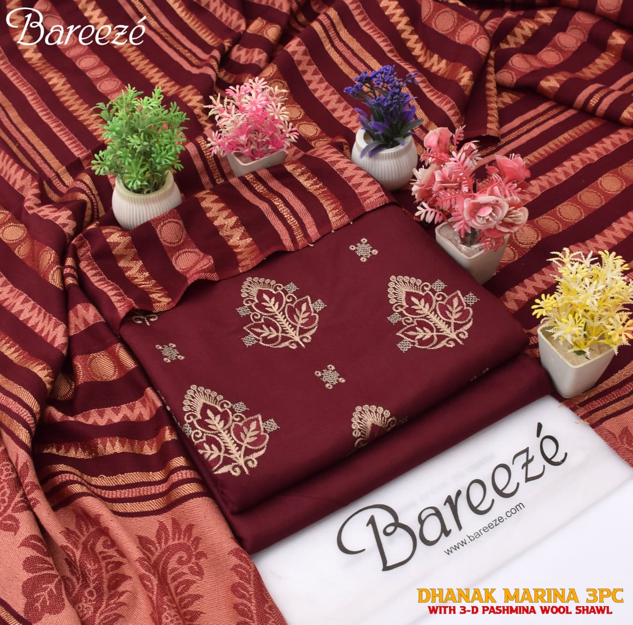 Marina Dhanak 2025/26 embroidered 3PC suit with heavy embroidery, dyed trouser and 3D pashmina wool shawl – Volume 6