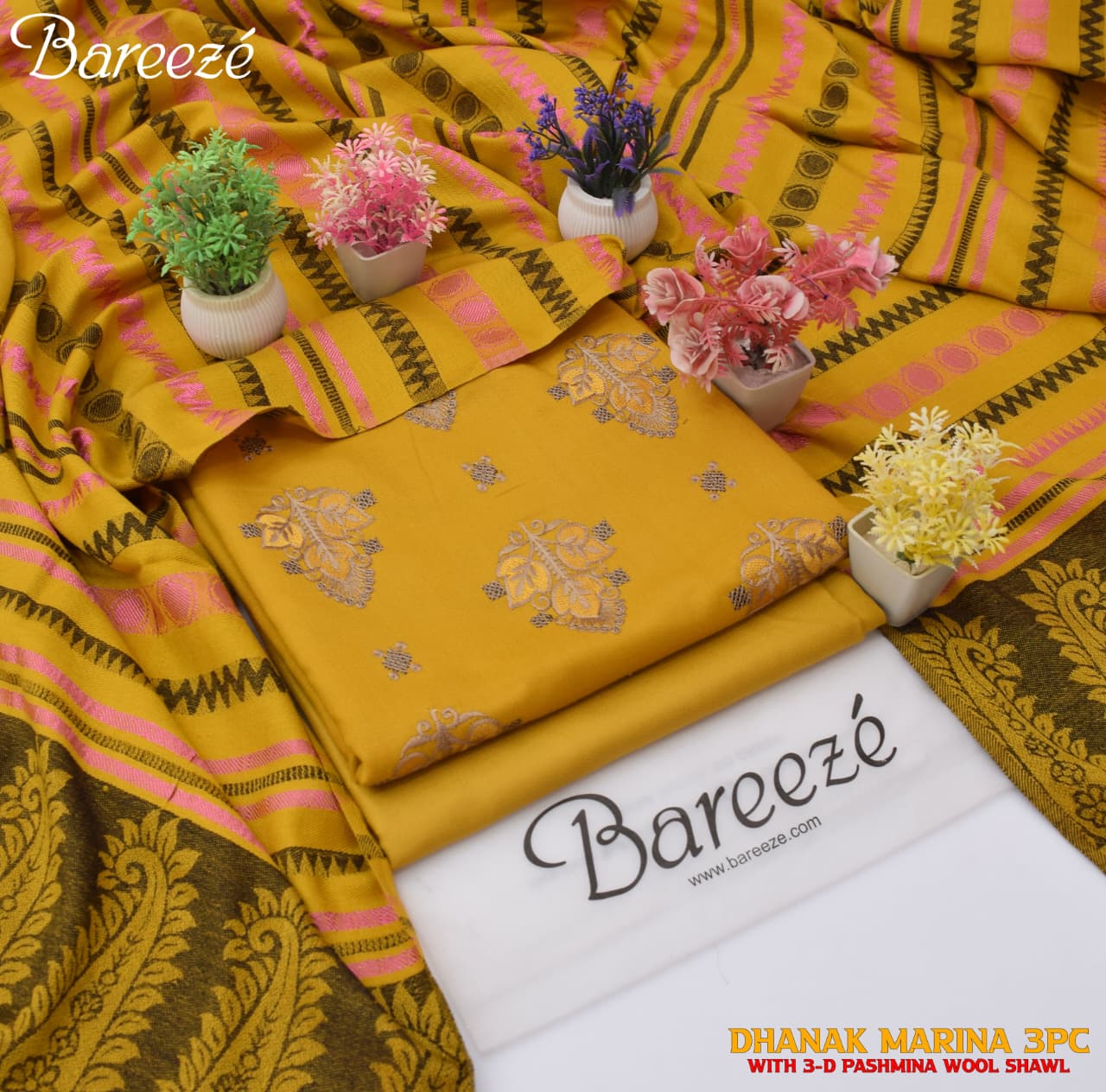 Marina Dhanak 2025/26 embroidered 3PC suit with heavy embroidery, dyed trouser and 3D pashmina wool shawl – Volume 6