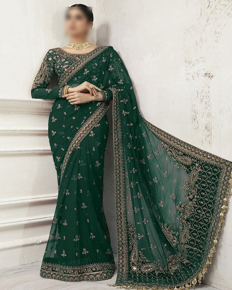 Luxury Wedding Saree – Embroidered Net & Silk Collection