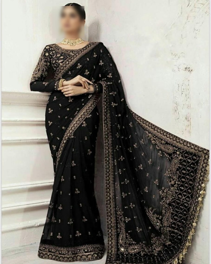 Luxury Wedding Saree – Embroidered Net & Silk Collection