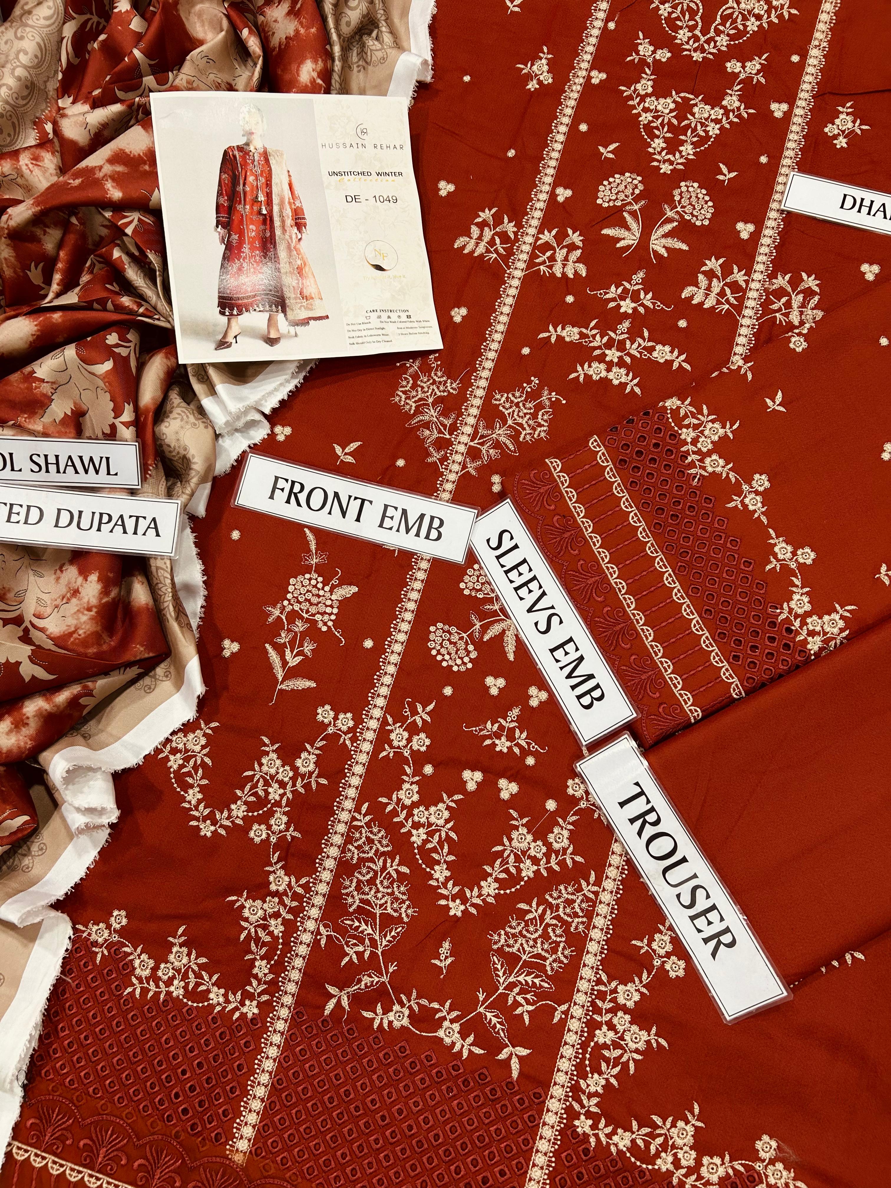 Premium 3PC Dhanak embroidered winter suit with digital printed pashmina wool shawl – Winter Collection 2025/26