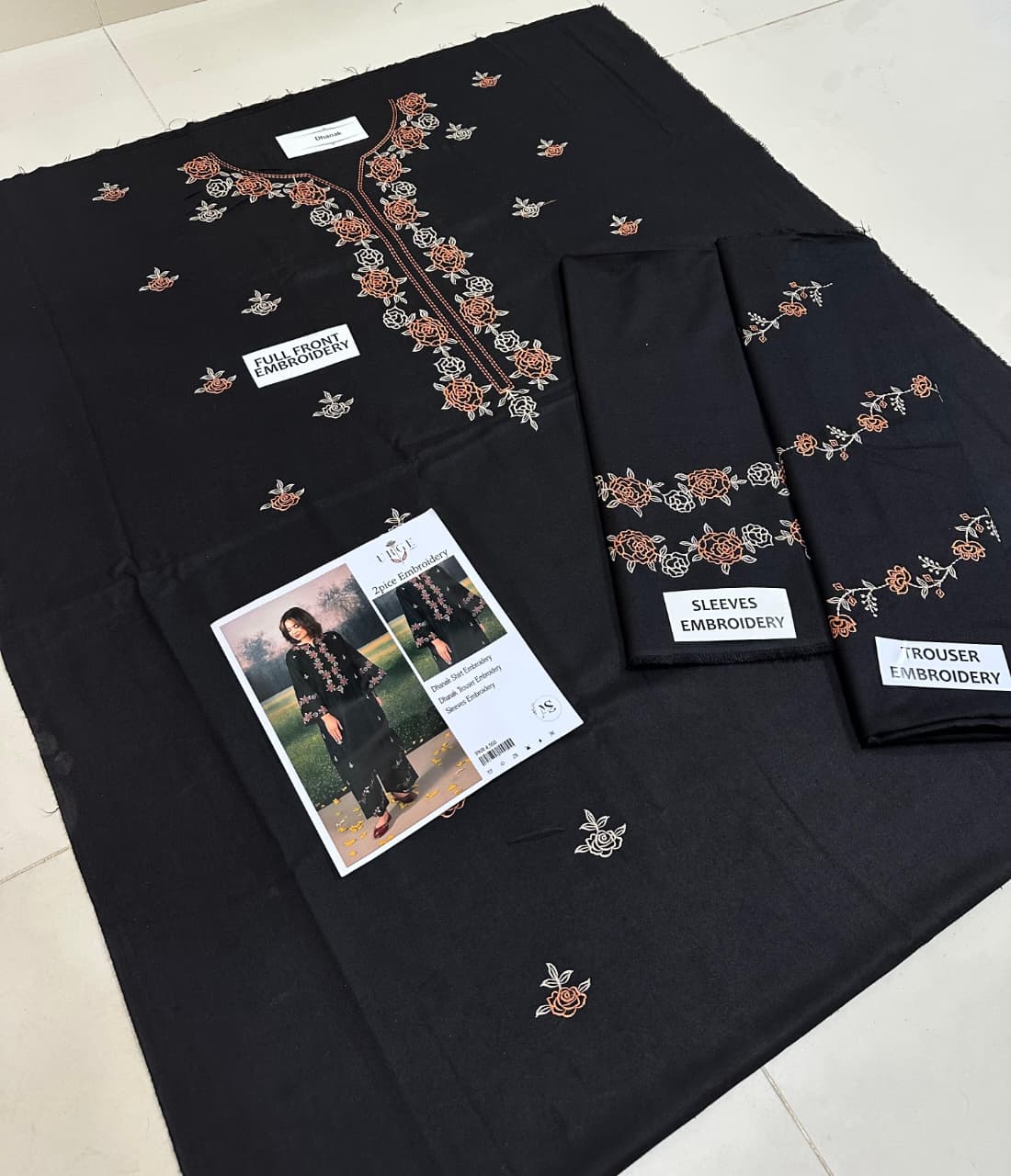 2PC Premium Dhanak embroidered suit with heavy shirt embroidery, embroidered sleeves and trouser – Code AS-02
