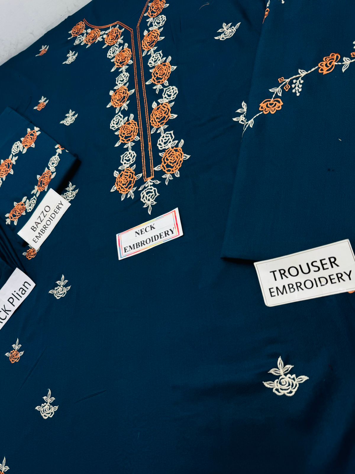 2PC Premium Dhanak embroidered suit with heavy shirt embroidery, embroidered sleeves and trouser – Code AS-02