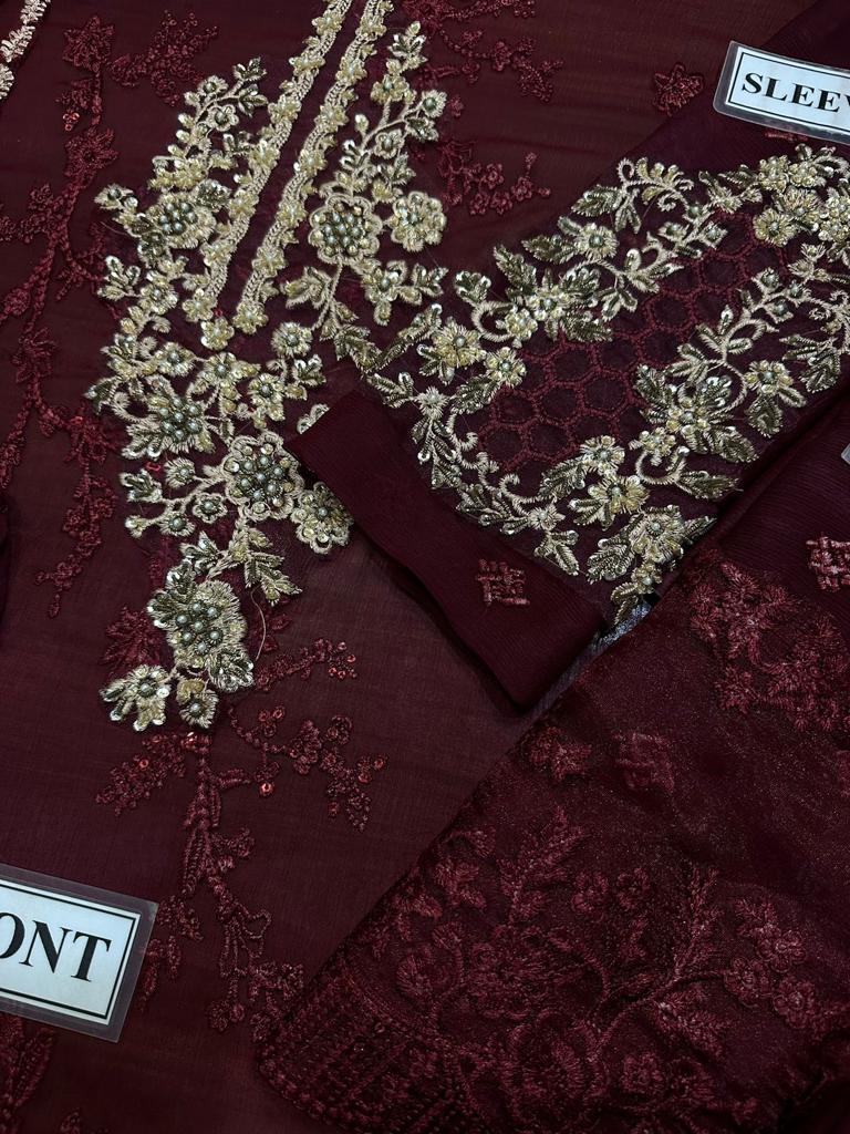 Chiffon Embroidered 3PC Suit with Malai Trouser – Premium Quality