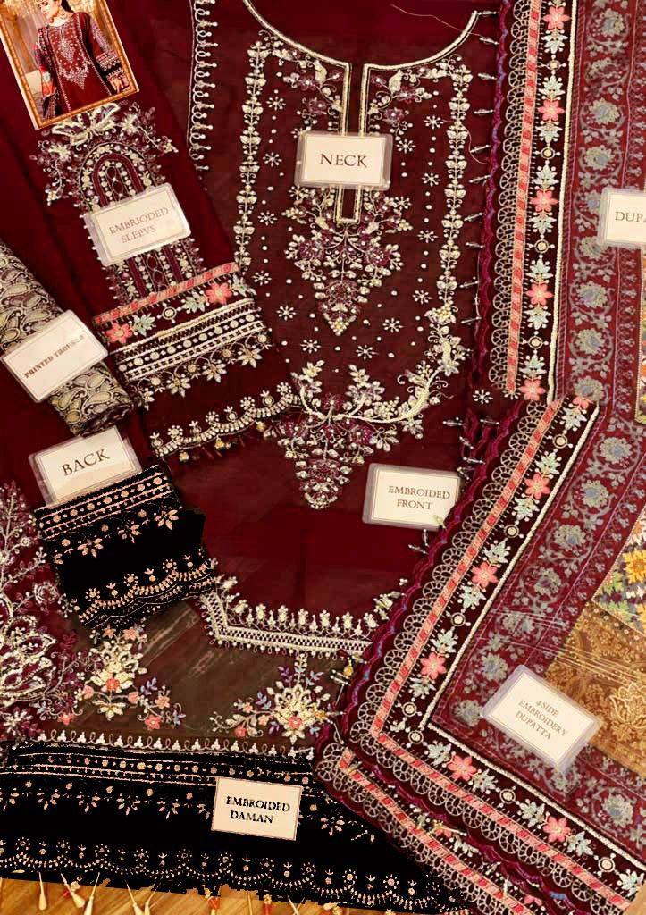 Chiffon embroidered suit Pakistan, chiffon dress with silk dupatta, jamawar trouser outfit, chiffon embroidered party wear 2024, luxury chiffon wedding dress with tassels