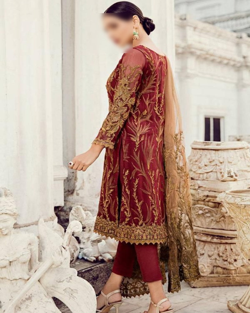 Chiffon embroidered dress Pakistan, chiffon suit with net dupatta, wedding chiffon embroidered outfit, Pakistani chiffon party wear 2025, pearl embroidered chiffon dress