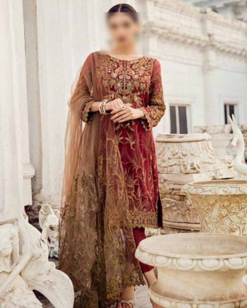 Chiffon embroidered dress Pakistan, chiffon suit with net dupatta, wedding chiffon embroidered outfit, Pakistani chiffon party wear 2025, pearl embroidered chiffon dress