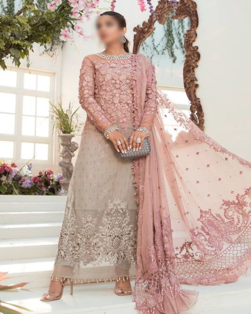 Wedding Edition &amp; Eid Collection MD 963 – Embroidered Chiffon Outfit with 3D Floral Handwork