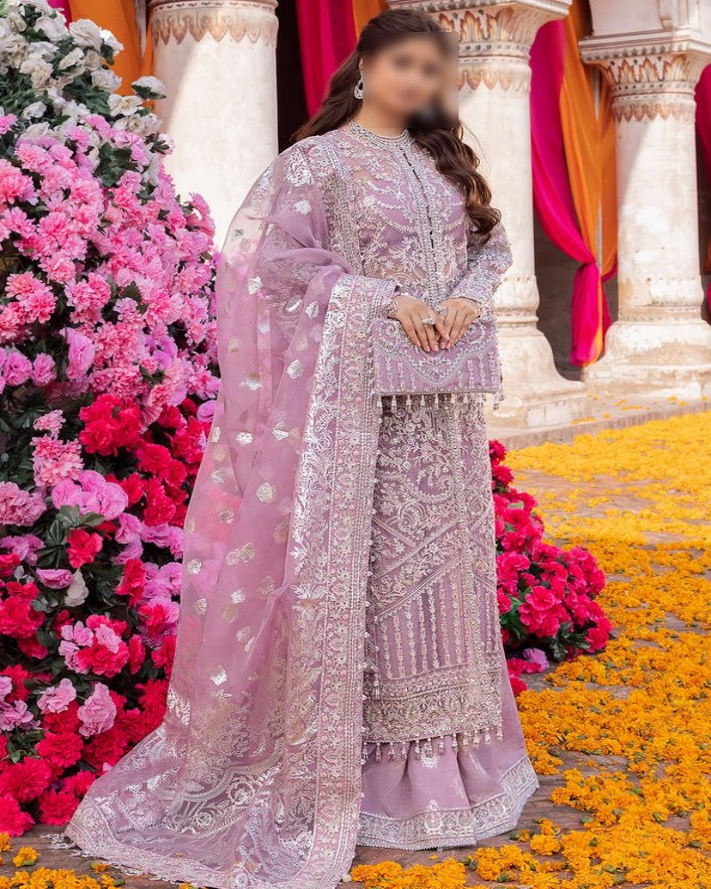 Premium Organza Outfit with Printed Silk Trouser and Dupatta