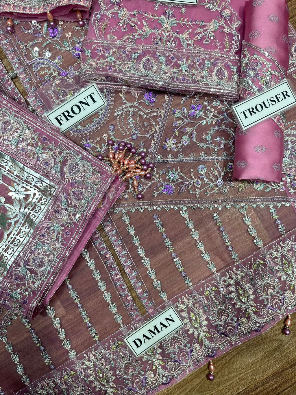 Premium Organza Outfit with Printed Silk Trouser and Dupatta