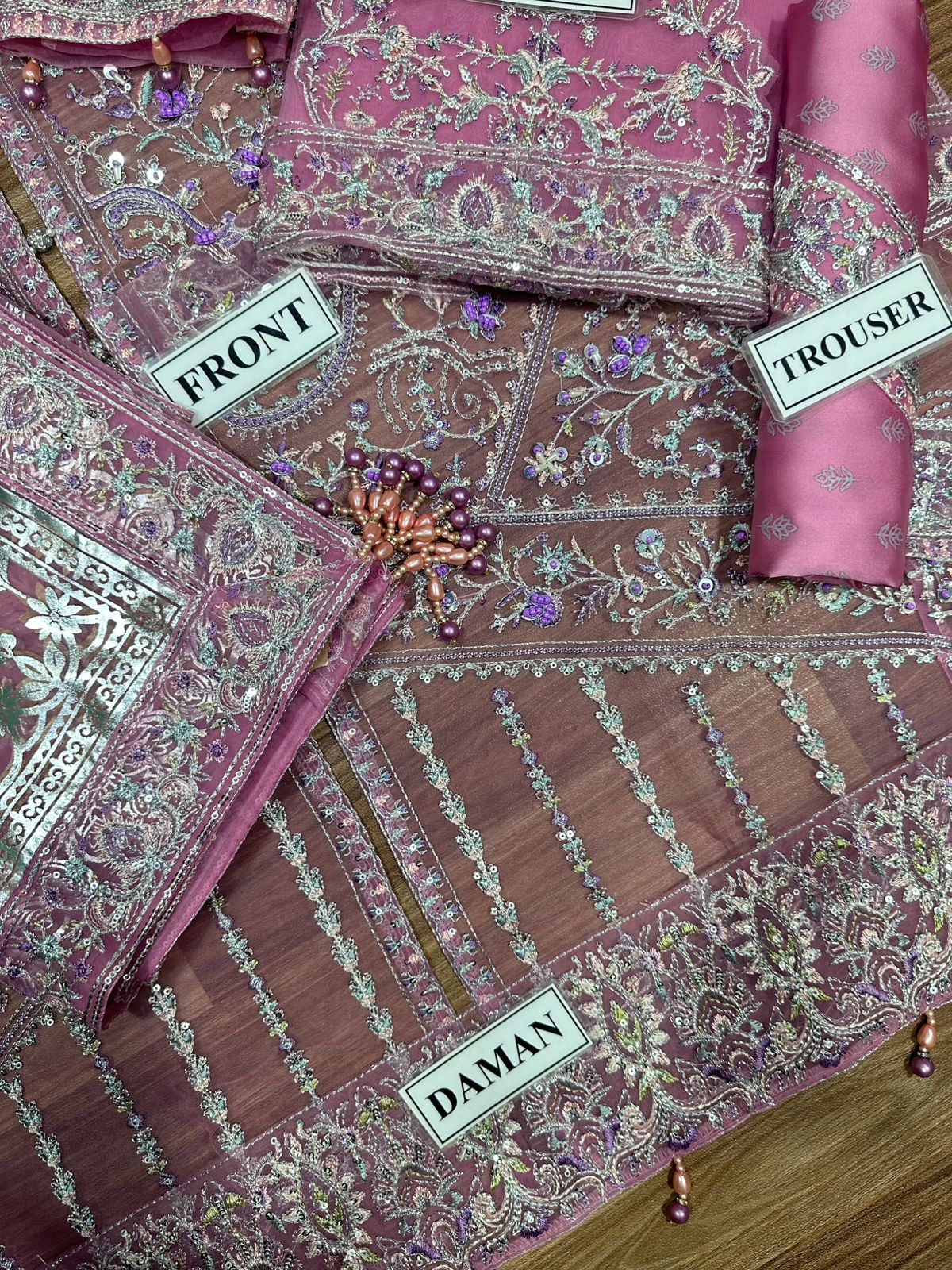 Premium Organza Outfit with Printed Silk Trouser and Dupatta