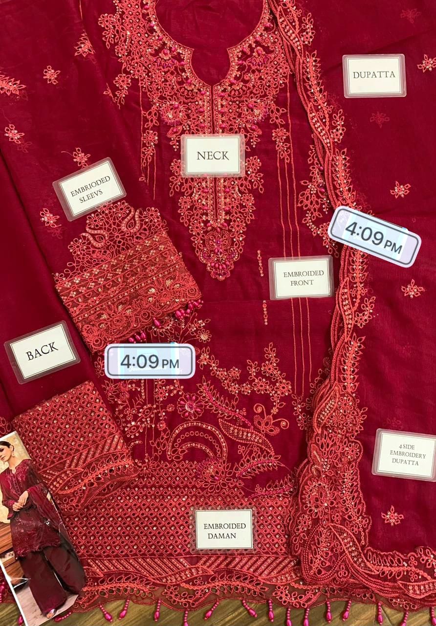 Luxury Chiffon Dress 2025 with Heavy Embroidery and Hand Adda Work